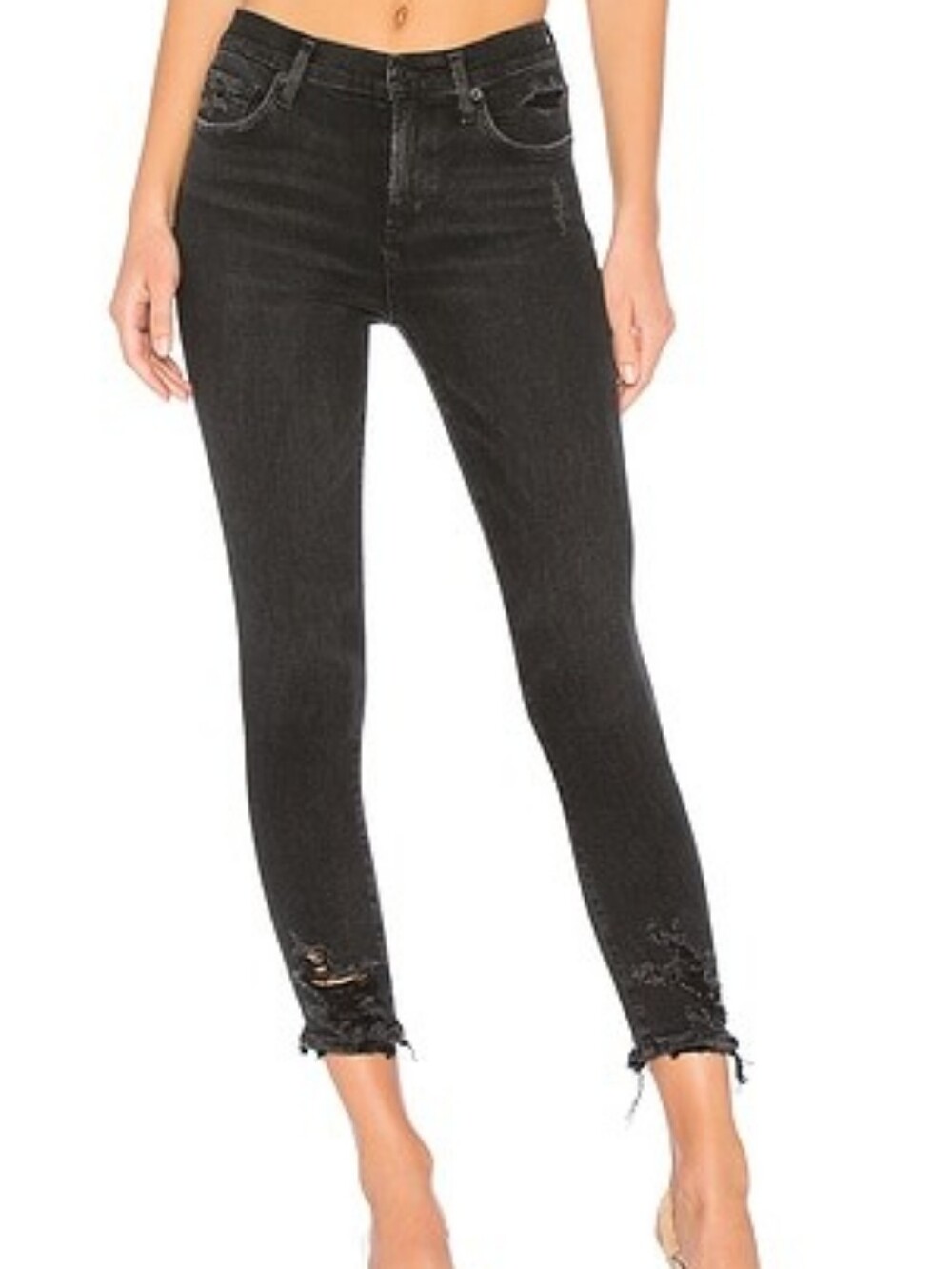 AGOLDE Sophie Crop Distressed Skinny Jeans in Washed Black